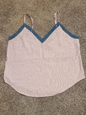 Victoria's Secret White Blue Sriped and Blue Lace-Trim Cami